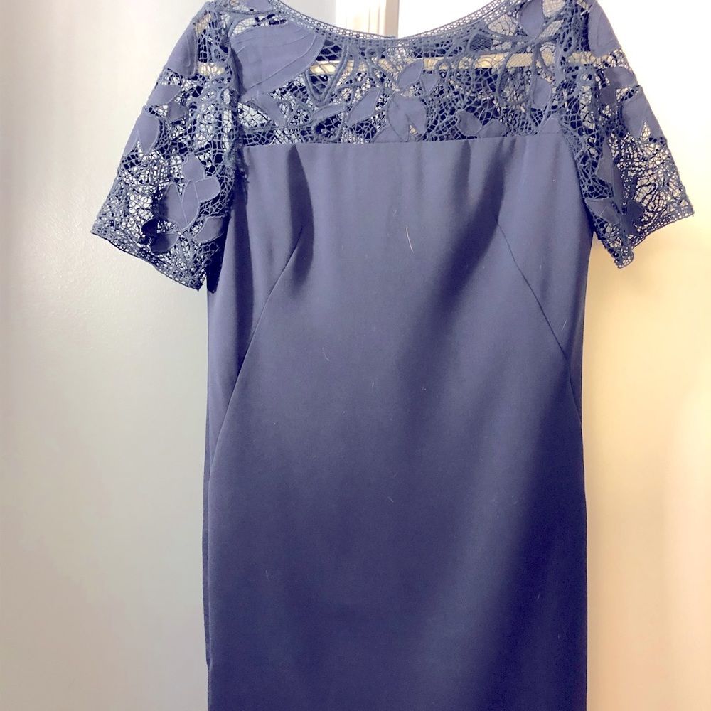 Ann Taylor navy sheath dress with lace - size 4